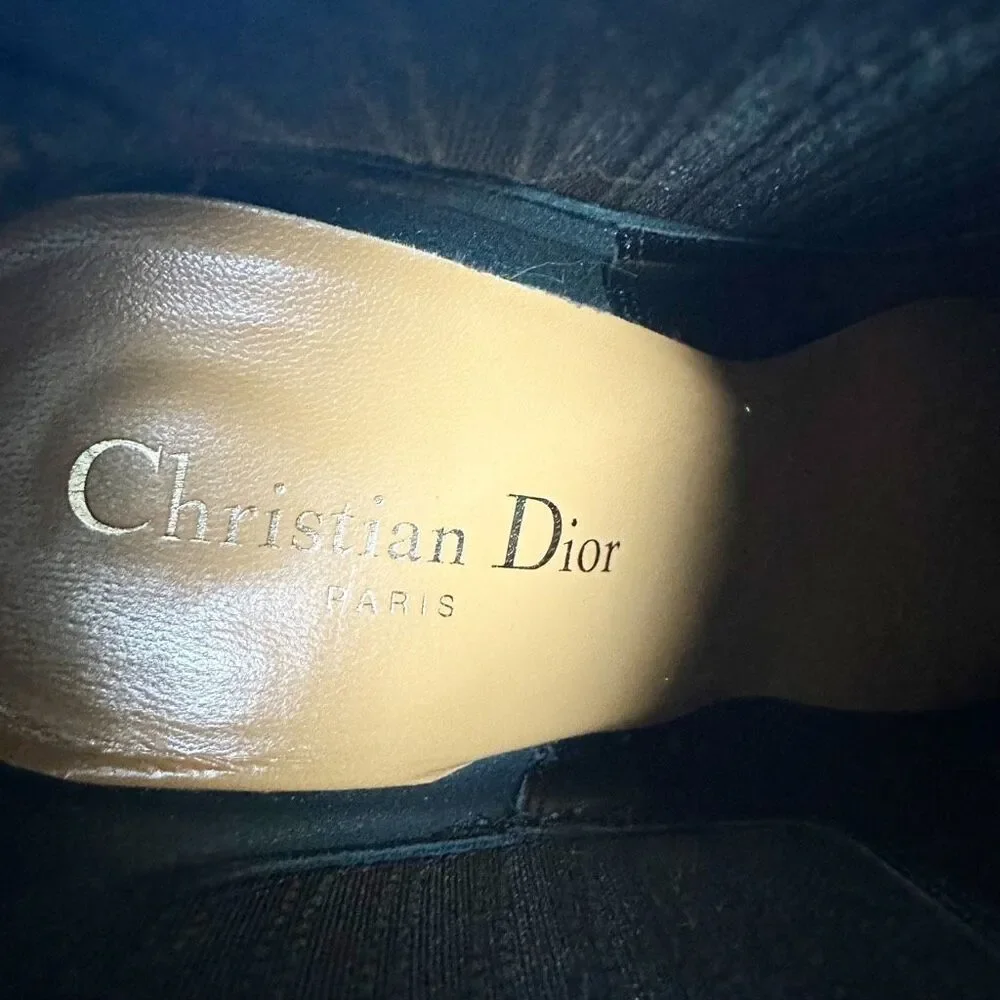 DIOR Optic-D Black Suede Chelsea Ankle Boot 37.5 Sculpted Tortoiseshell Wedge